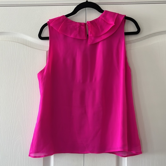 NWOT J Crew 100% silk fuscia pink sleeveless pleated ruffle round neck blouse - Picture 6 of 9